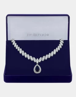 Jon Richard Cubic Zirconia Baguette Navette Sapphire Pear Drop Necklace