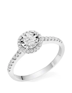 Beaverbrooks 9ct White Gold Diamond Halo Ring