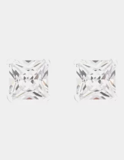 The Love Silver Collection Sterling Silver 5mm Princess Cut Cubic Zirconia Stud Earrings