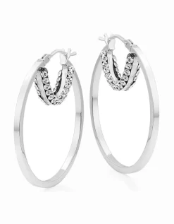 Beaverbrooks 9ct White Gold Crystal Hoop Earrings