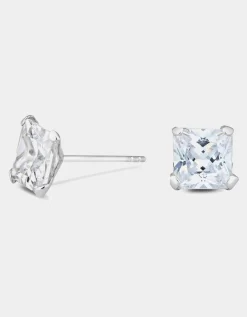 Simply Silver Sterling Silver 925 With Cubic Zirconia 7mm Princess Cut Stud Earrings