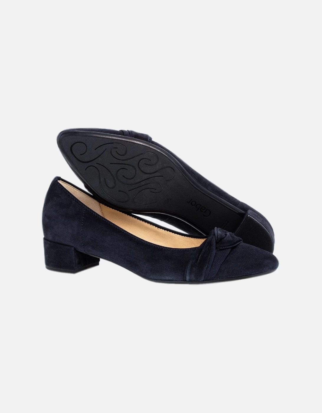 Gabor Prince Modern Leather Block Heel Pumps In Navy Suede - Image 3