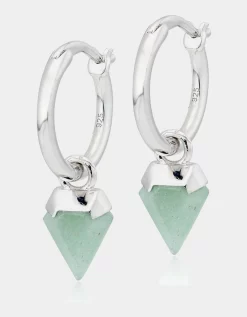 Beaverbrooks Silver Aventurine Charm Hoop Earrings