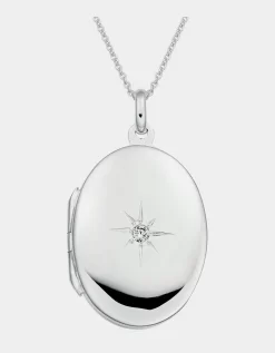 Beaverbrooks Silver Cubic Zirconia Starburst Locket