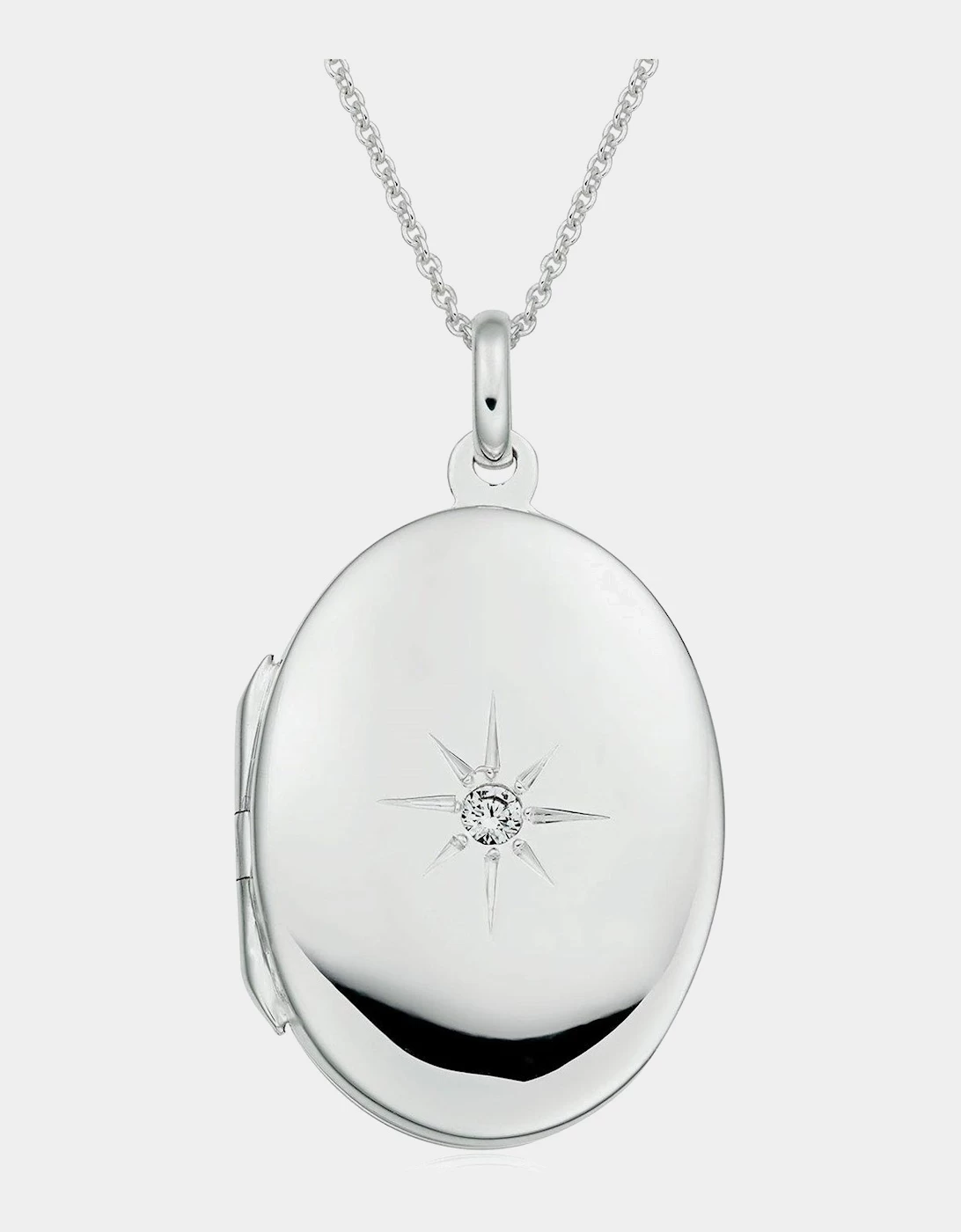 Beaverbrooks Silver Cubic Zirconia Starburst Locket