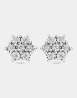 Love DIAMOND Sterling Silver 8 Point Diamond Cluster Stud Earrings