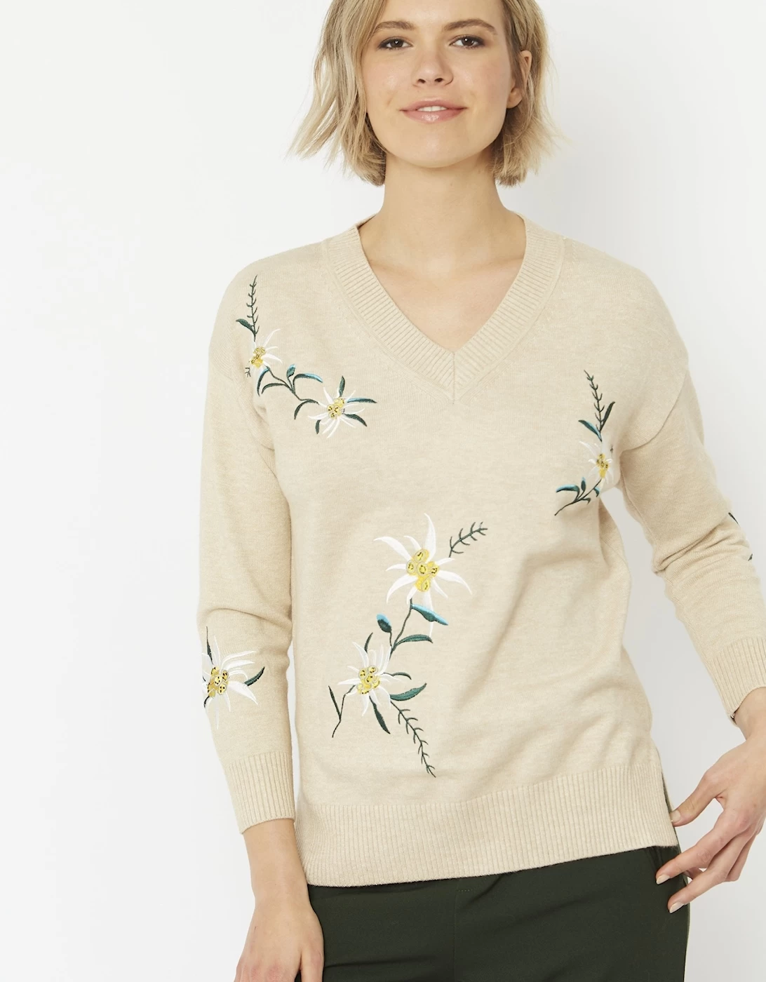 Mocha Wool & Cashmere Blend Floral Embroidered Knit Jumper - Image 3