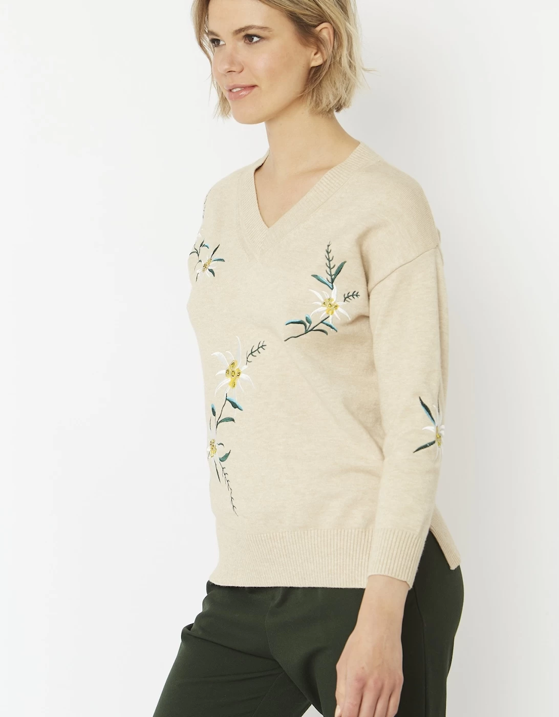 Mocha Wool & Cashmere Blend Floral Embroidered Knit Jumper - Image 6