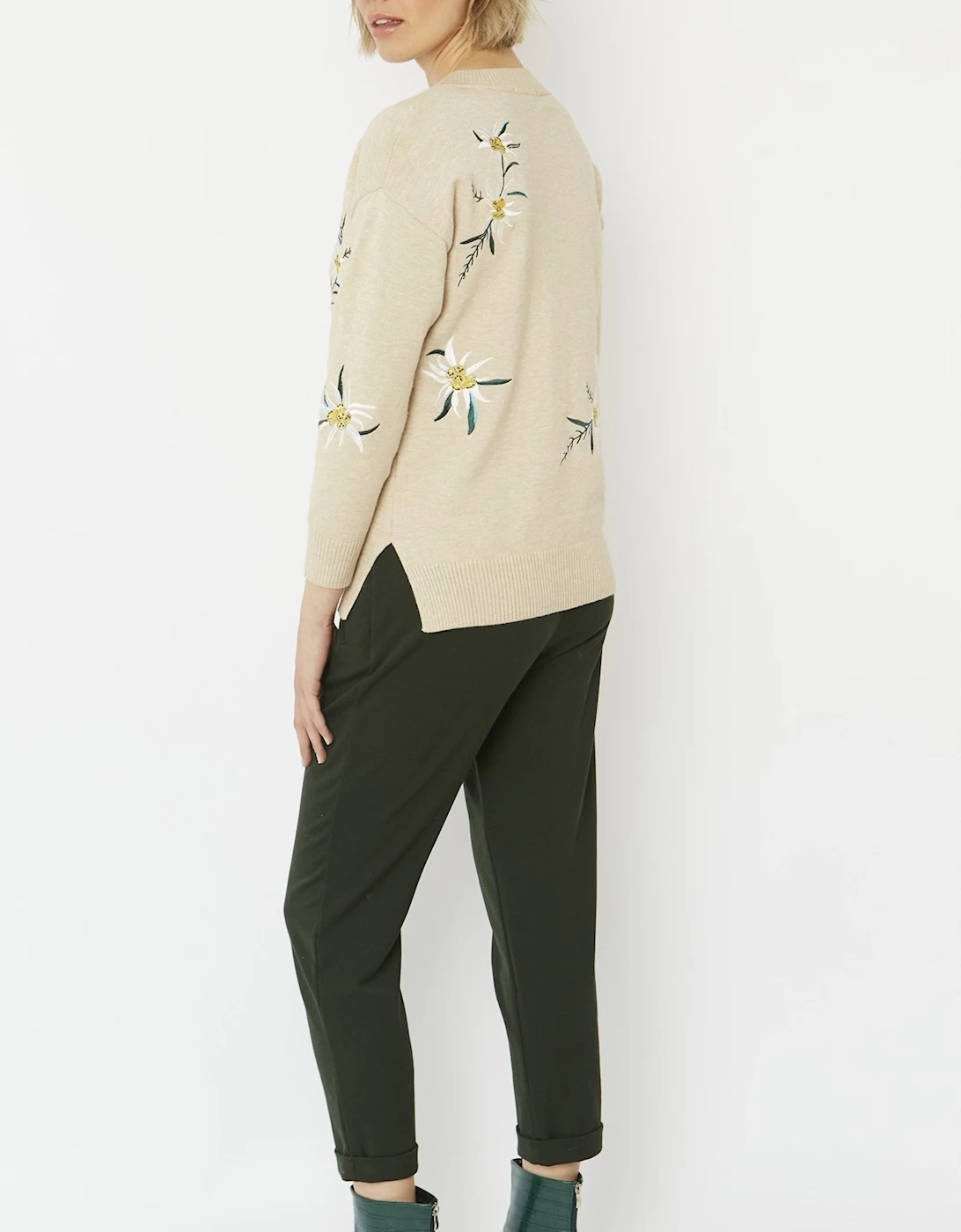 Mocha Wool & Cashmere Blend Floral Embroidered Knit Jumper - Image 9