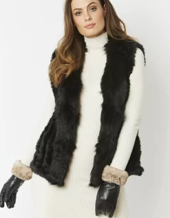 Black Cashmere Blend Faux Fur Gilet