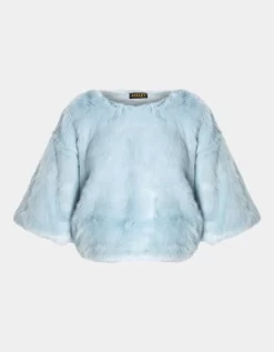 Blue Faux Fur Cropped Sleeve Jumper