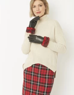 Red Leather Gloves With Faux Fur Trim