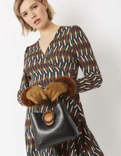 Black Leather Bag With Diamante Clasp