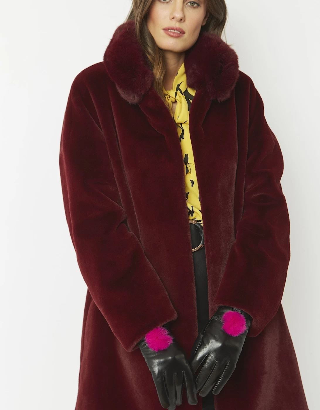 Pink Lambs Leather Gloves Faux Fur Pom Pom - Image 8