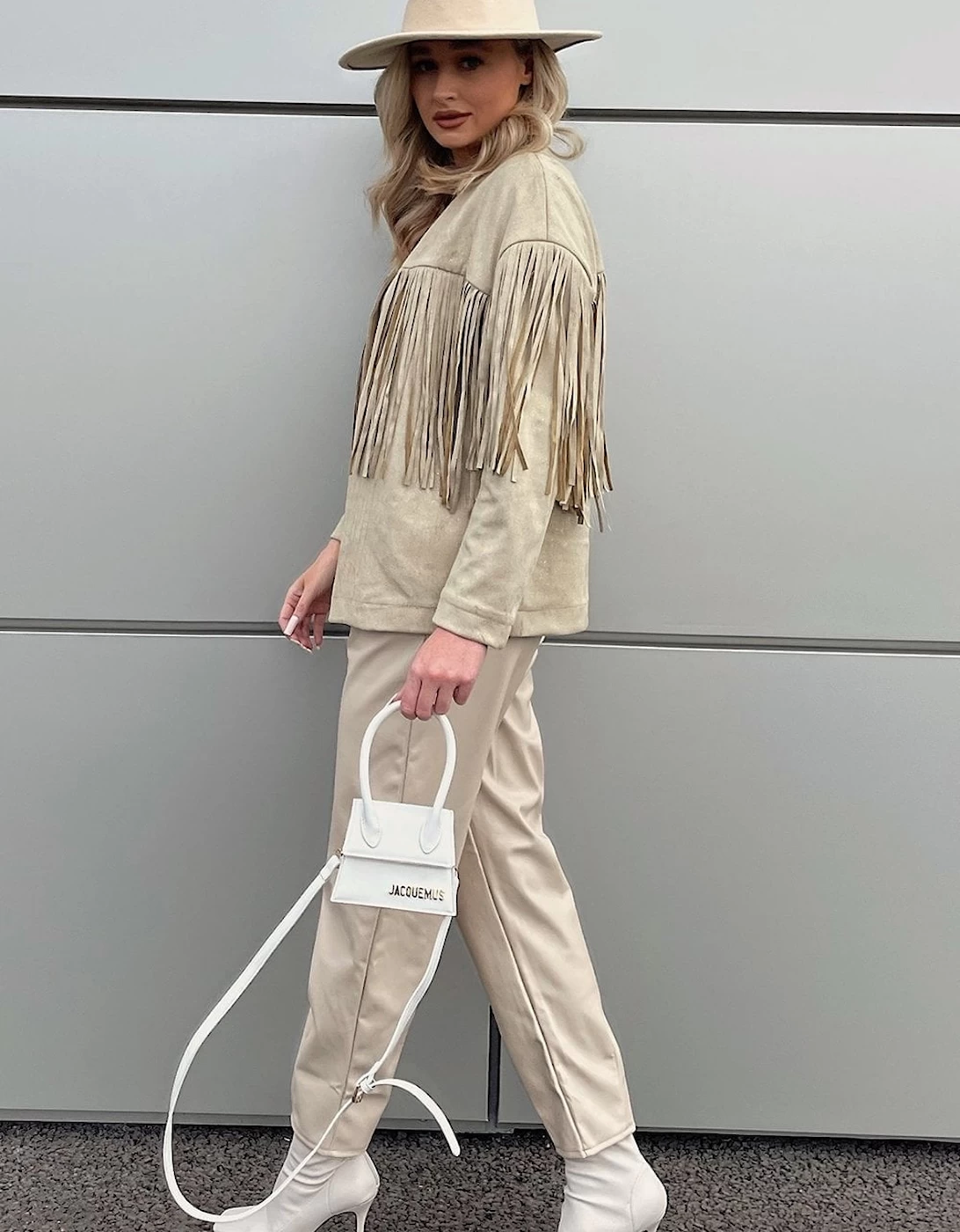 Cream Starlight Tassel Glitter Faux Suede Jacket - Image 2