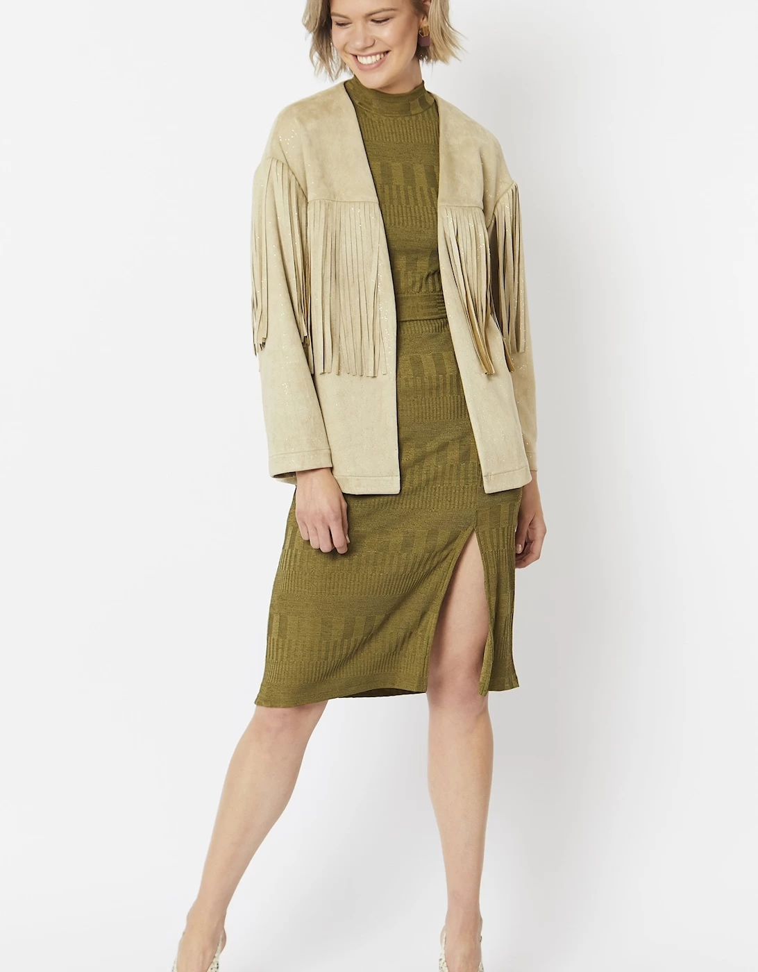 Cream Starlight Tassel Glitter Faux Suede Jacket - Image 3