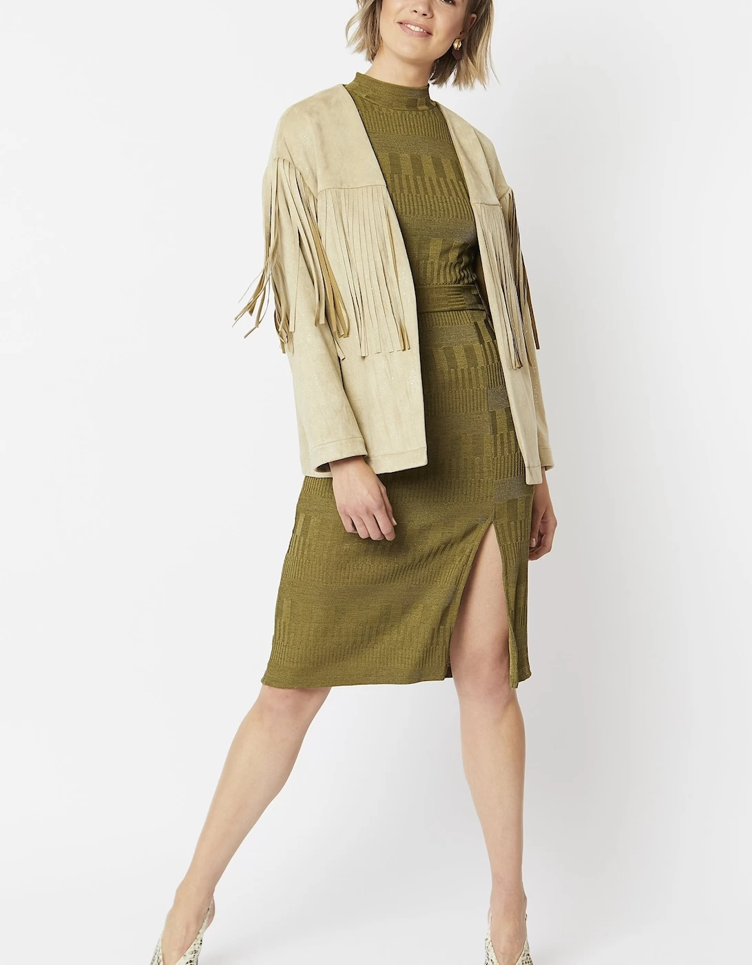 Cream Starlight Tassel Glitter Faux Suede Jacket - Image 4