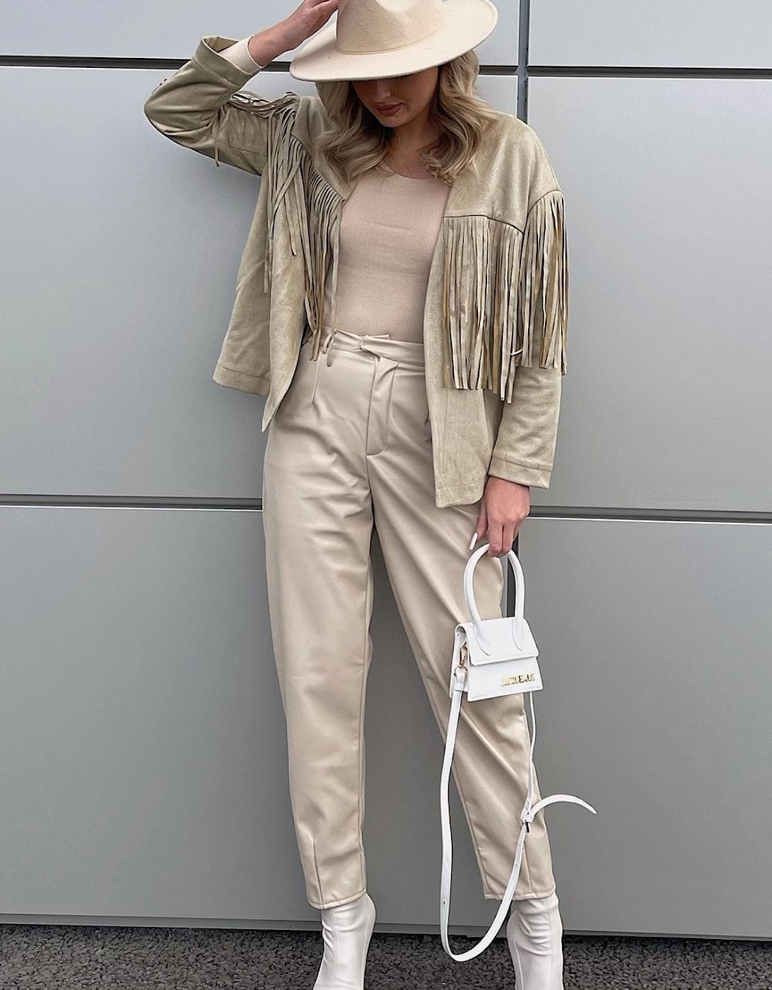 Cream Starlight Tassel Glitter Faux Suede Jacket - Image 5