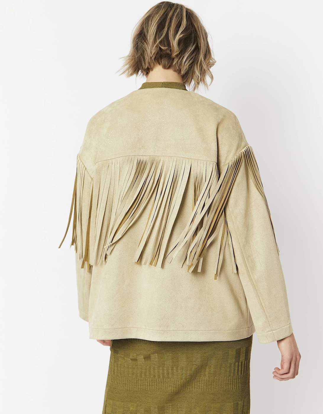 Cream Starlight Tassel Glitter Faux Suede Jacket - Image 7