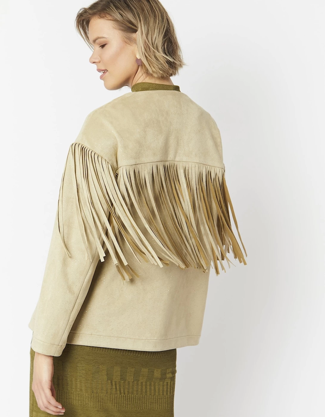 Cream Starlight Tassel Glitter Faux Suede Jacket - Image 8