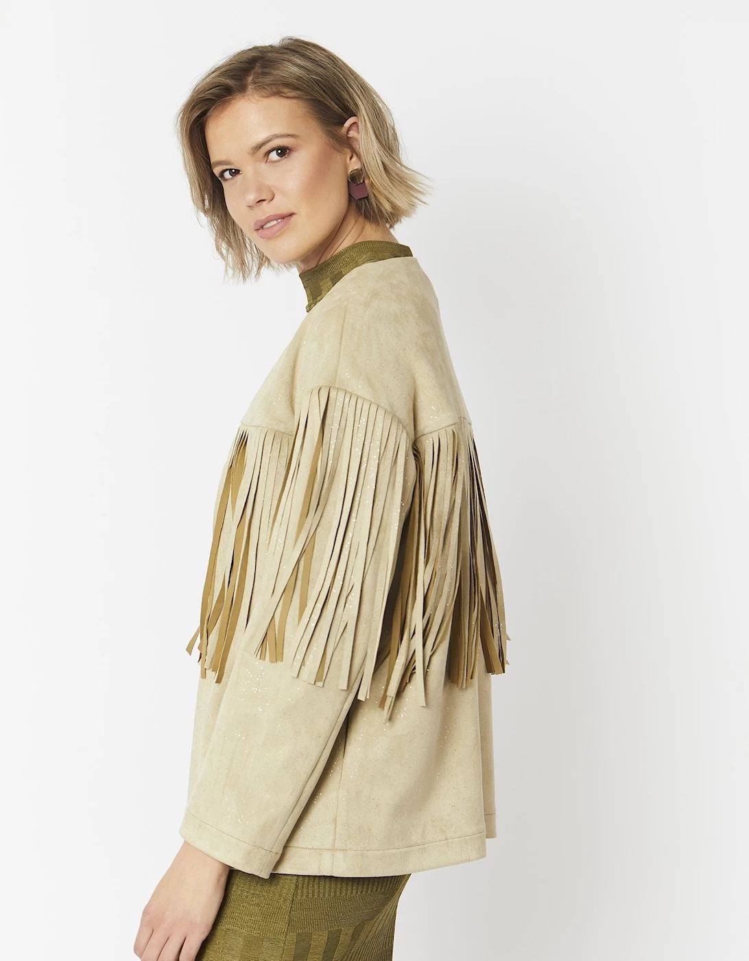 Cream Starlight Tassel Glitter Faux Suede Jacket - Image 9