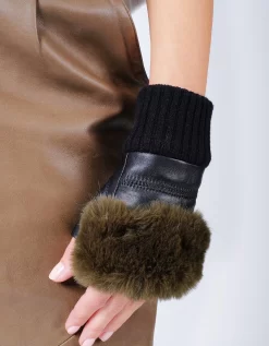 Green Faux Fur Fingerless Gloves