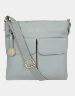 Pure Luxuries London Soames Zip Top Leather Crossbody Bag - Blue