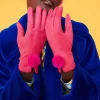 Pink Faux Suede Gloves With Faux Fur Pom
