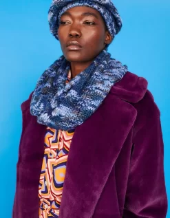 Handmade Knitted Wooly Scarf And Hat Set In Blue