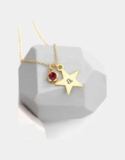 Treat Republic Personalised Gold Star With Birthstone Crystal Necklace