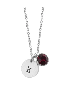 Treat Republic Personalised Silver Birthstone Crystal And Disc Necklace