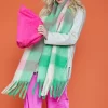 Green And Pink Multi Check Cashmere Blend Scarf