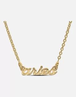 The Love Silver Collection Yellow Gold Plated Star Sign Text Necklace