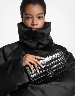 Michael Kors Fieldston Crocodile Embossed Leather Convertible Clutch