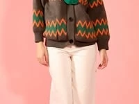 Green Banana Peel & Faux Fur Collar & Cardigan - Image 7