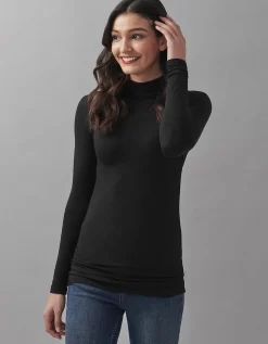 Crew Clothing Second Skin Polo Neck Top -black