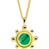 Love GEM Sterling Silver Gold Plated Malachite Beaded Pendant Necklace