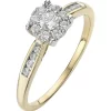Love DIAMOND 9 Carat Yellow Gold 28 Point Cluster Ring With Stone Set Shoulders