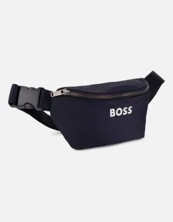 Boss Kids Embossed Logo Bum & Drawstring Bag Set (Navy)