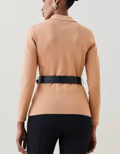 Karen Millen Pu Trim Belted Knit Jacket