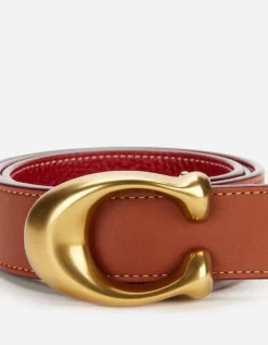 Coach Women's 32Mm Sculpted C Reversible Belt - 1941 Saddle 1941 Red - M - Coach