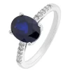 Love GEM 9ct White Gold 9*7mm Created Sapphire And 0.15ct Diamond Ring
