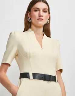Karen Millen Petite Structured Crepe Forever Belt Jumpsuit