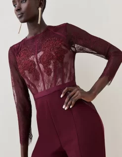 Karen Millen Guipure & Beaded Corset Detail Woven Jumpsuit