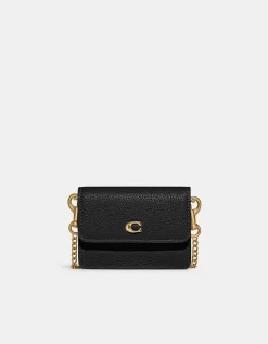 Coach Women's Refined Calf Leather Card Case With Chain - Black - Coach