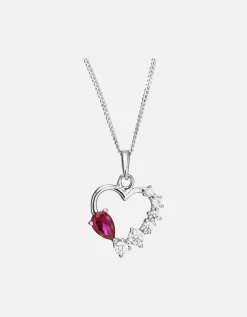The Love Silver Collection Sterling Silver Created Ruby & Cubic Zirconia Heart Pendant Necklace