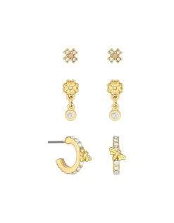 Mood Gold Crystal Charmed Nature Mixed Earrings - Pack Of 3