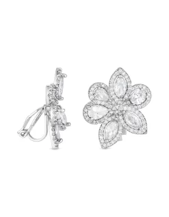 Jon Richard Rhodium Plated Cubic Zirconia Floral Clip Earrings
