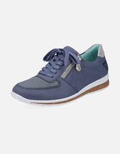 Rieker N5124-14 Valletta Sports Casual Lace-Up Suede Trainers In Jeans