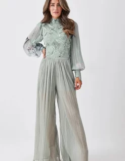 Karen Millen Lydia Millen Crinkle Satin Chiffon Woven Wide Leg Trousers